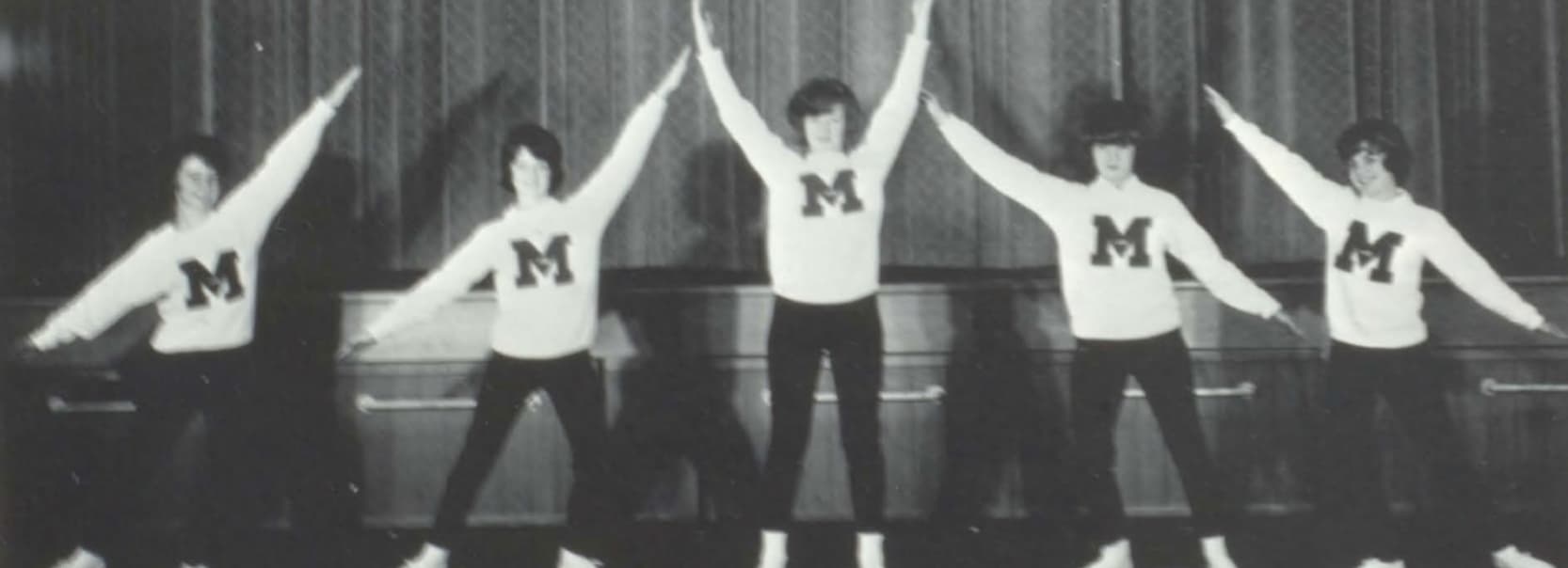 Maroa-Forsyth cheerleaders posed in formation in 1966
